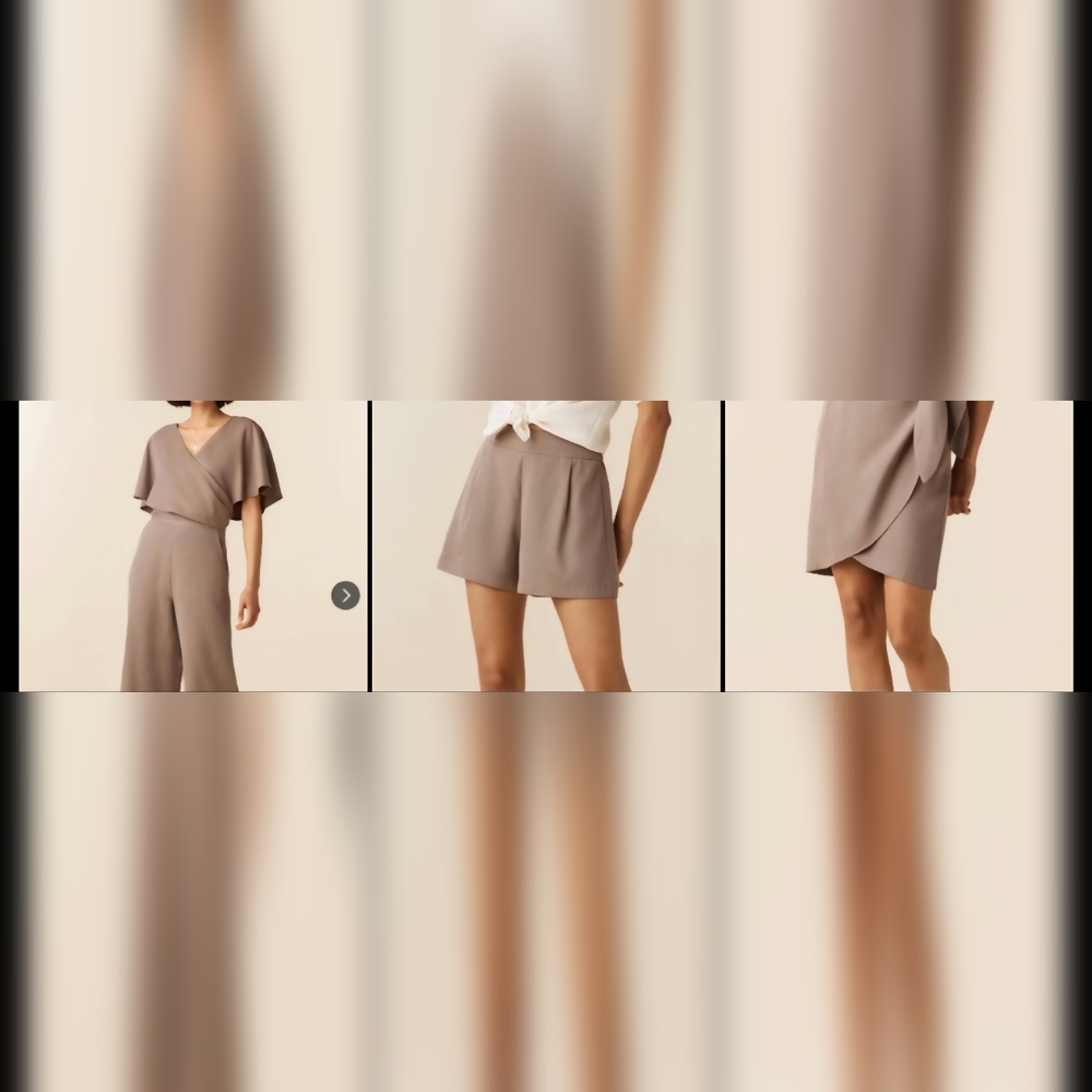 Vetta 3 Piece Set Taupe Wrap Skirt, Shorts And Cape Top